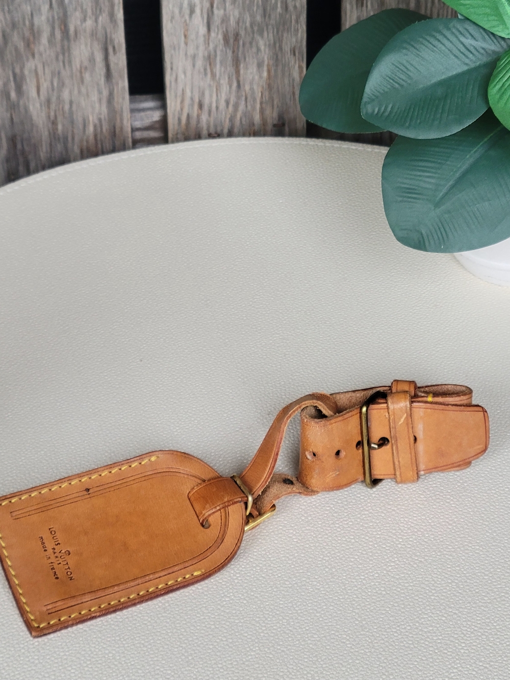 Louis Vuitton Luggage ID Tag & Handle Strap Yellow Stitching and Brass Buckle - Picture 8 of 14